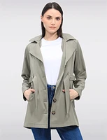 Single-Breasted Short Belted Trench Coat with Removable Hood by Point Zero