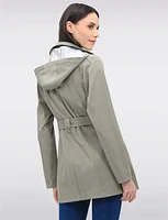 Single-Breasted Short Belted Trench Coat with Removable Hood by Point Zero
