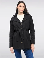 Single-Breasted Short Belted Trench Coat with Removable Hood by Point Zero