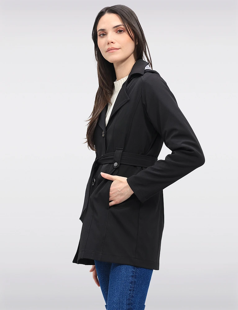 Single-Breasted Short Belted Trench Coat with Removable Hood by Point Zero