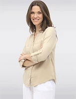 Vegan Cotton Button-Front Shirt Collar Roll-Up Long Sleeves by Point Zero