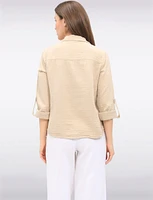 Vegan Cotton Button-Front Shirt Collar Roll-Up Long Sleeves by Point Zero
