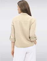 Vegan Cotton Button-Front Shirt Collar Roll-Up Long Sleeves by Point Zero