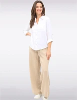 Vegan Lightweight Cotton Wide-Leg Pants with Adjustable Drawstring by Point Zero