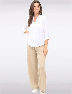 Vegan Lightweight Cotton Wide-Leg Pants with Adjustable Drawstring by Point Zero