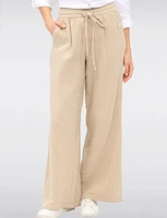 Vegan Lightweight Cotton Wide-Leg Pants with Adjustable Drawstring by Point Zero