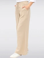 Vegan Lightweight Cotton Wide-Leg Pants with Adjustable Drawstring by Point Zero