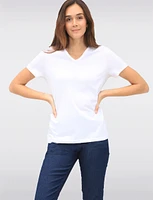 Basic Vegan Solid Cotton Short Sleeve V-Neck T-shirt by Point Zero