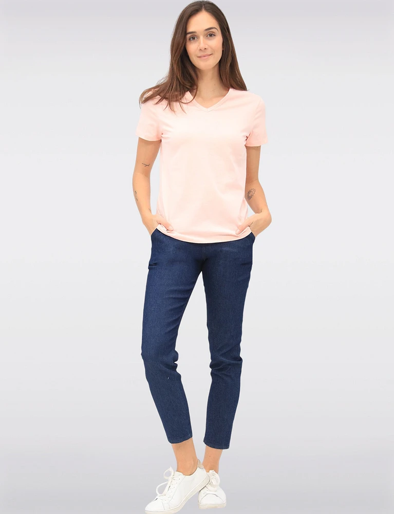 Basic Vegan Solid Cotton Short Sleeve V-Neck T-shirt by Point Zero