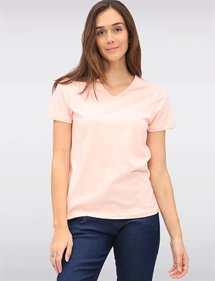 Basic Vegan Solid Cotton Short Sleeve V-Neck T-shirt by Point Zero