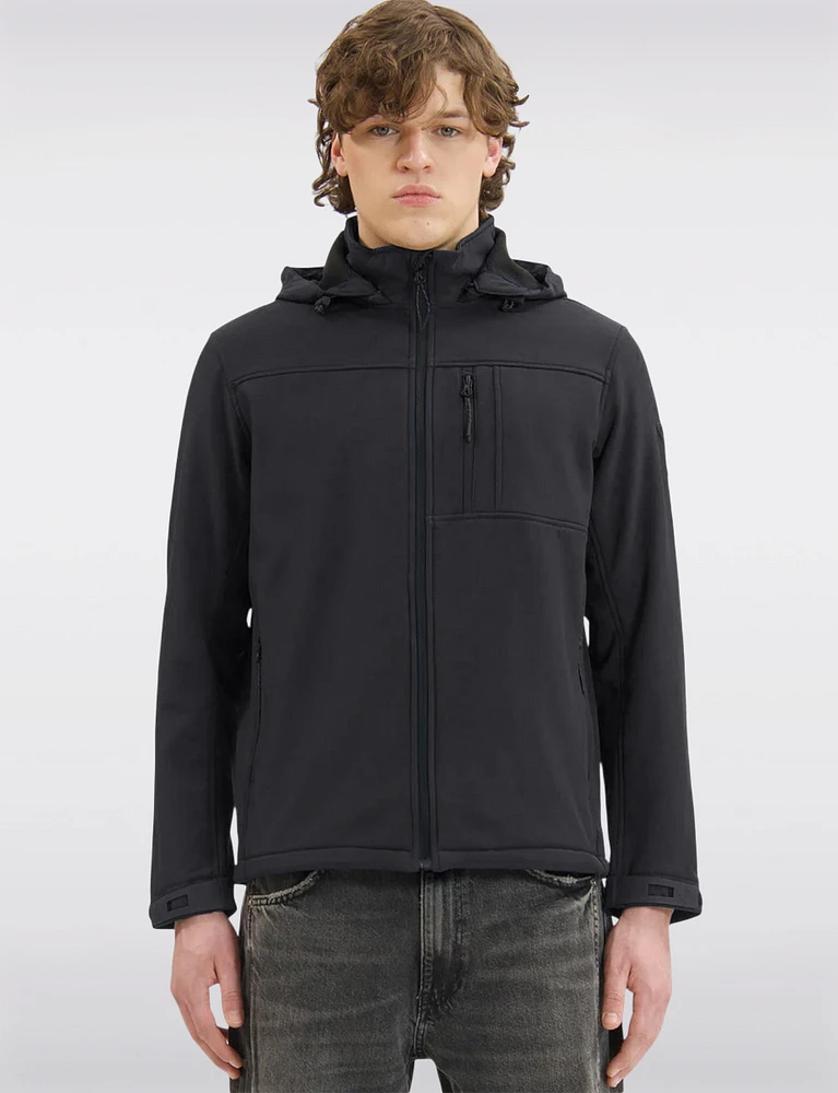 Black Dry-Tech Wind & Water-Resistant Softshell Jacket With Hood by Point Zero