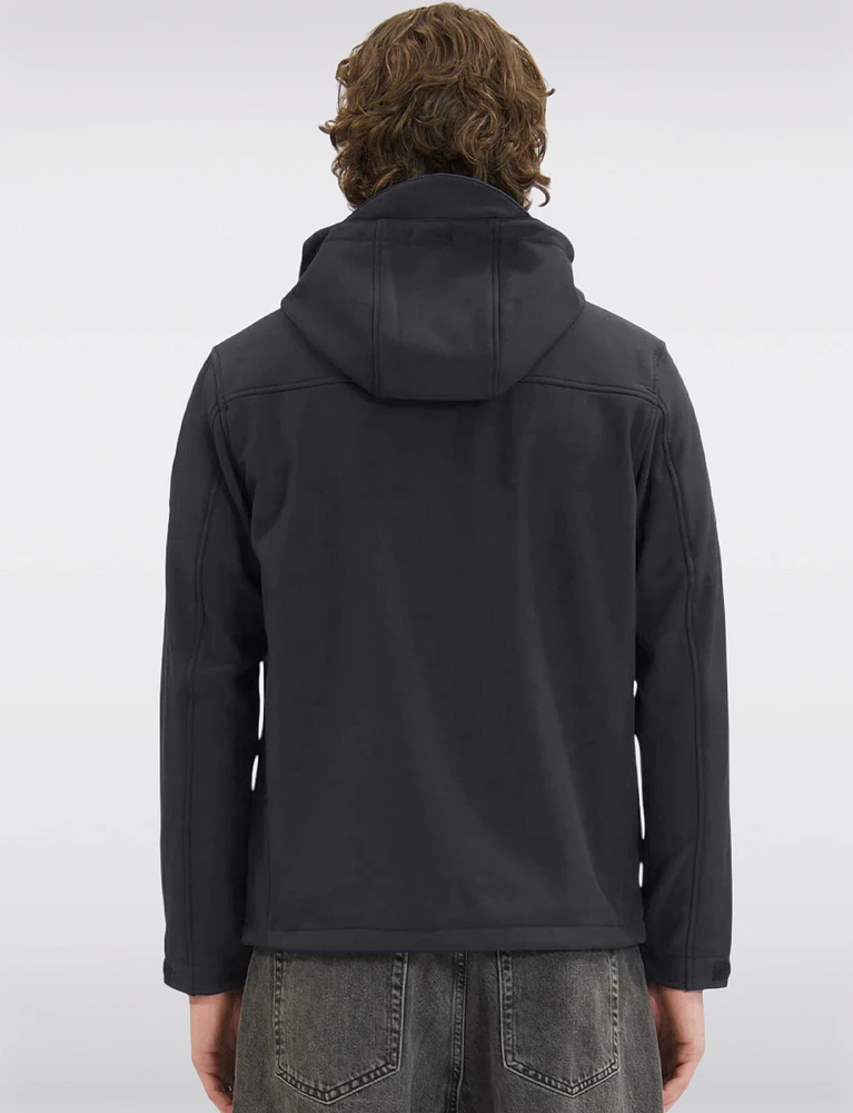 Black Dry-Tech Wind & Water-Resistant Softshell Jacket With Hood by Point Zero