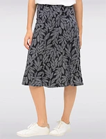 A-Line Leaf Printed Knee-Length Skirt with Pull-On Stretch Waistband by Vamp