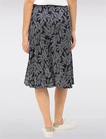 A-Line Leaf Printed Knee-Length Skirt with Pull-On Stretch Waistband by Vamp