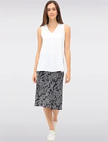 A-Line Leaf Printed Knee-Length Skirt with Pull-On Stretch Waistband by Vamp