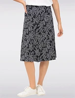 A-Line Leaf Printed Knee-Length Skirt with Pull-On Stretch Waistband by Vamp