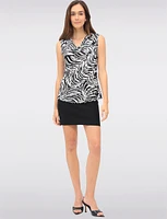 Draped Black & White Abstract Print Sleeveless Cowl Neck Stretch Top by Vamp