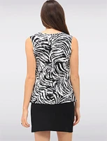 Draped Black & White Abstract Print Sleeveless Cowl Neck Stretch Top by Vamp