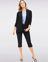 Versatile Solid Black Draped Front Shrug with Long Sleeves by Vamp
