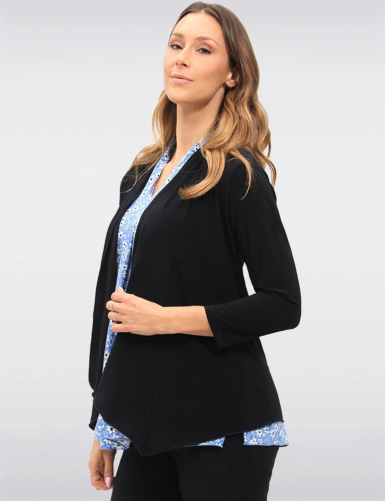 Versatile Solid Black Draped Front Shrug with Long Sleeves by Vamp