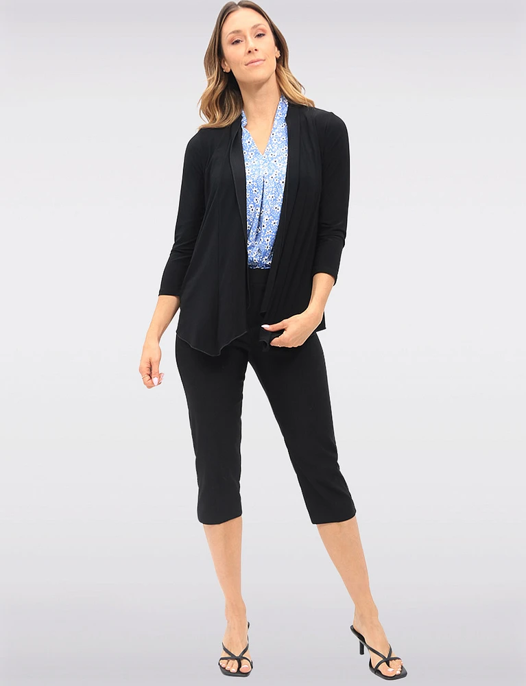 Versatile Solid Black Draped Front Shrug with Long Sleeves by Vamp