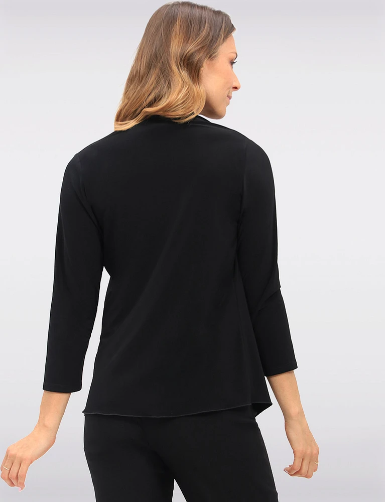 Versatile Solid Black Draped Front Shrug with Long Sleeves by Vamp