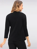 Versatile Solid Black Draped Front Shrug with Long Sleeves by Vamp