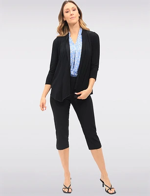 Versatile Solid Black Draped Front Shrug with Long Sleeves by Vamp