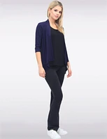 Versatile Pointelle Knit Shrug With 3/4 Sleeves and Draped Front By Vamp