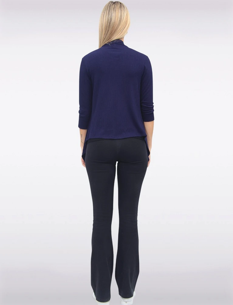 Versatile Pointelle Knit Shrug With 3/4 Sleeves and Draped Front By Vamp