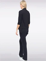 Versatile Pointelle Knit Shrug With 3/4 Sleeves and Draped Front By Vamp