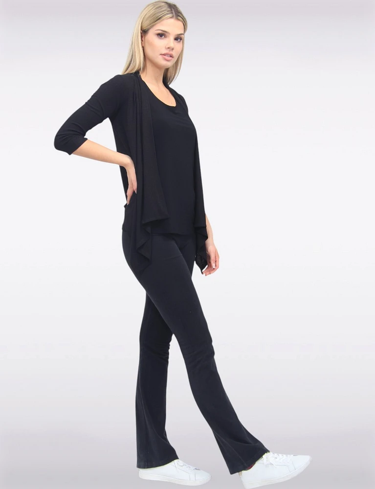 Versatile Pointelle Knit Shrug With 3/4 Sleeves and Draped Front By Vamp