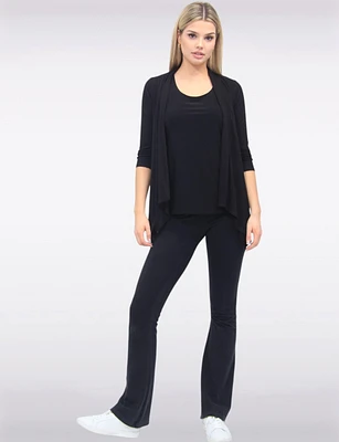 Versatile Pointelle Knit Shrug With 3/4 Sleeves and Draped Front By Vamp
