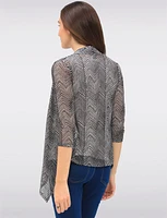 Draped Front Chevron-Striped Pointelle Knit Shrug with 3/4 Sleeves by Vamp