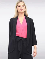 Sleek Stretchy Rounded Hem Blazer With 3/4 Sleeves and Rolled Cuff By Vamp