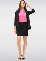 Sleek Stretchy Rounded Hem Blazer With 3/4 Sleeves and Rolled Cuff By Vamp