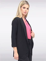 Sleek Stretchy Rounded Hem Blazer With 3/4 Sleeves and Rolled Cuff By Vamp