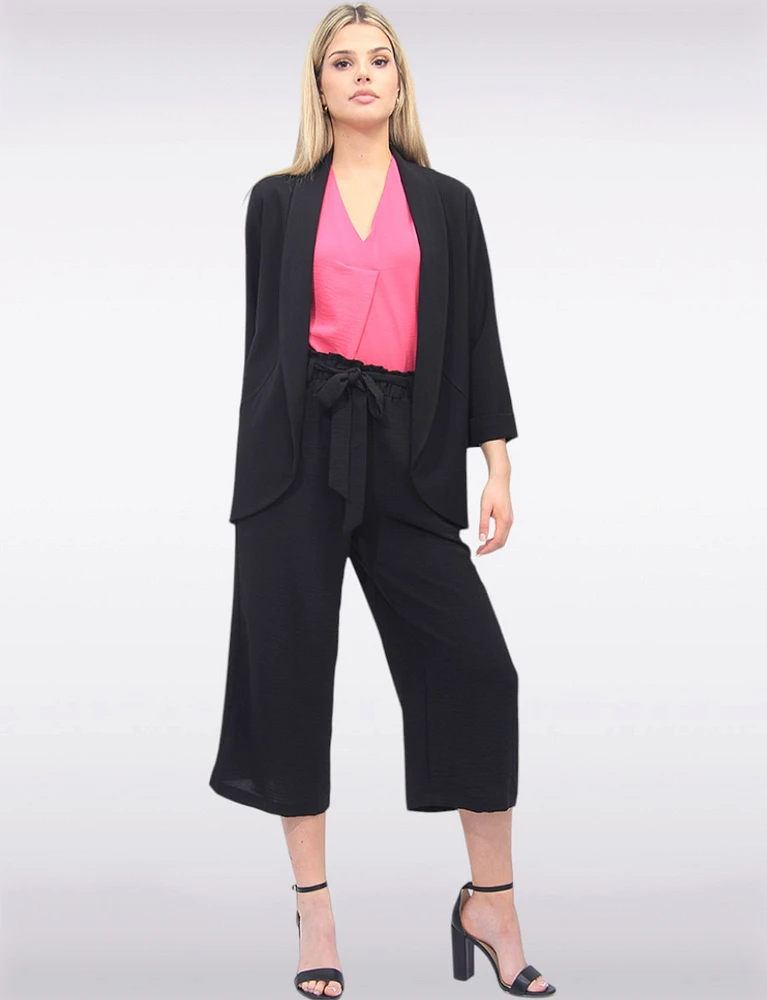 Sleek Stretchy Rounded Hem Blazer With 3/4 Sleeves and Rolled Cuff By Vamp