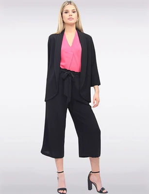 Sleek Stretchy Rounded Hem Blazer With 3/4 Sleeves and Rolled Cuff By Vamp