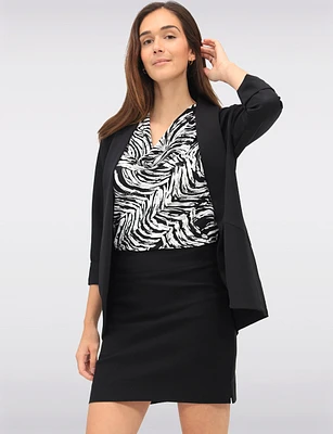 Sleek Stretchy Rounded Hem Blazer With 3/4 Sleeves and Rolled Cuff By Vamp