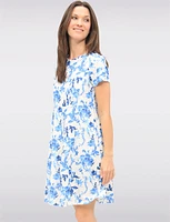 Short Sleeves Floral Printed Knee-Length Dress Princess Seams by Vamp