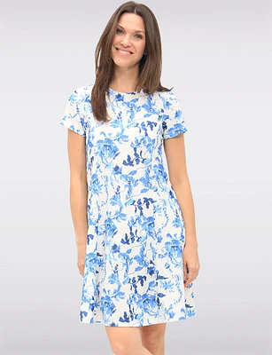 Short Sleeves Floral Printed Knee-Length Dress Princess Seams by Vamp