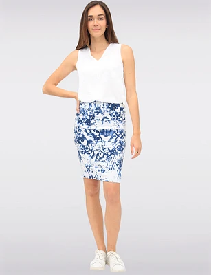 Chic Stretch Knee-Length Pull-On Pencil Skirt with Bold Abstract Print by Vamp