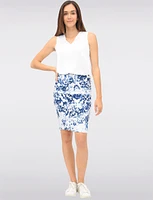 Chic Stretch Knee-Length Pull-On Pencil Skirt with Bold Abstract Print by Vamp