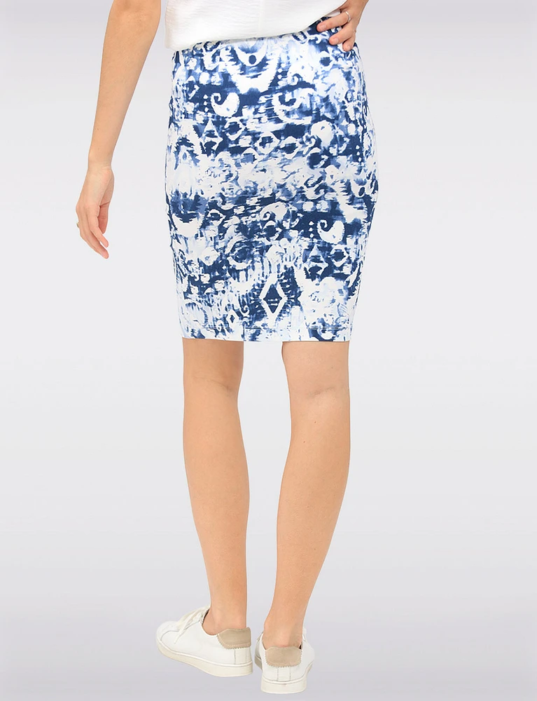 Chic Stretch Knee-Length Pull-On Pencil Skirt with Bold Abstract Print by Vamp