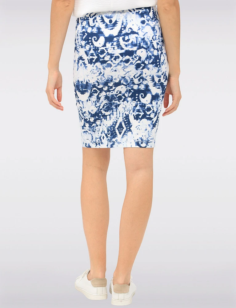 Chic Stretch Knee-Length Pull-On Pencil Skirt with Bold Abstract Print by Vamp