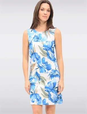 Sleeveless Blue Floral Print Slim Fit Knee Length Dress by Vamp