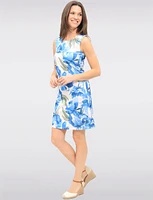 Sleeveless Blue Floral Print Slim Fit Knee Length Dress by Vamp