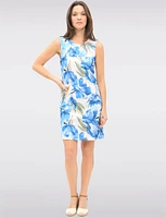 Sleeveless Blue Floral Print Slim Fit Knee Length Dress by Vamp