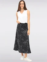 Flowy A-Line Pull-On Black & White Abstract Polka Dot Maxi Skirt by Vamp